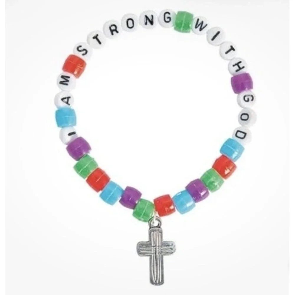 I Am Strong with God Pony Bead Bracelet Craft Kit - Religious Crafts- Makes 12
